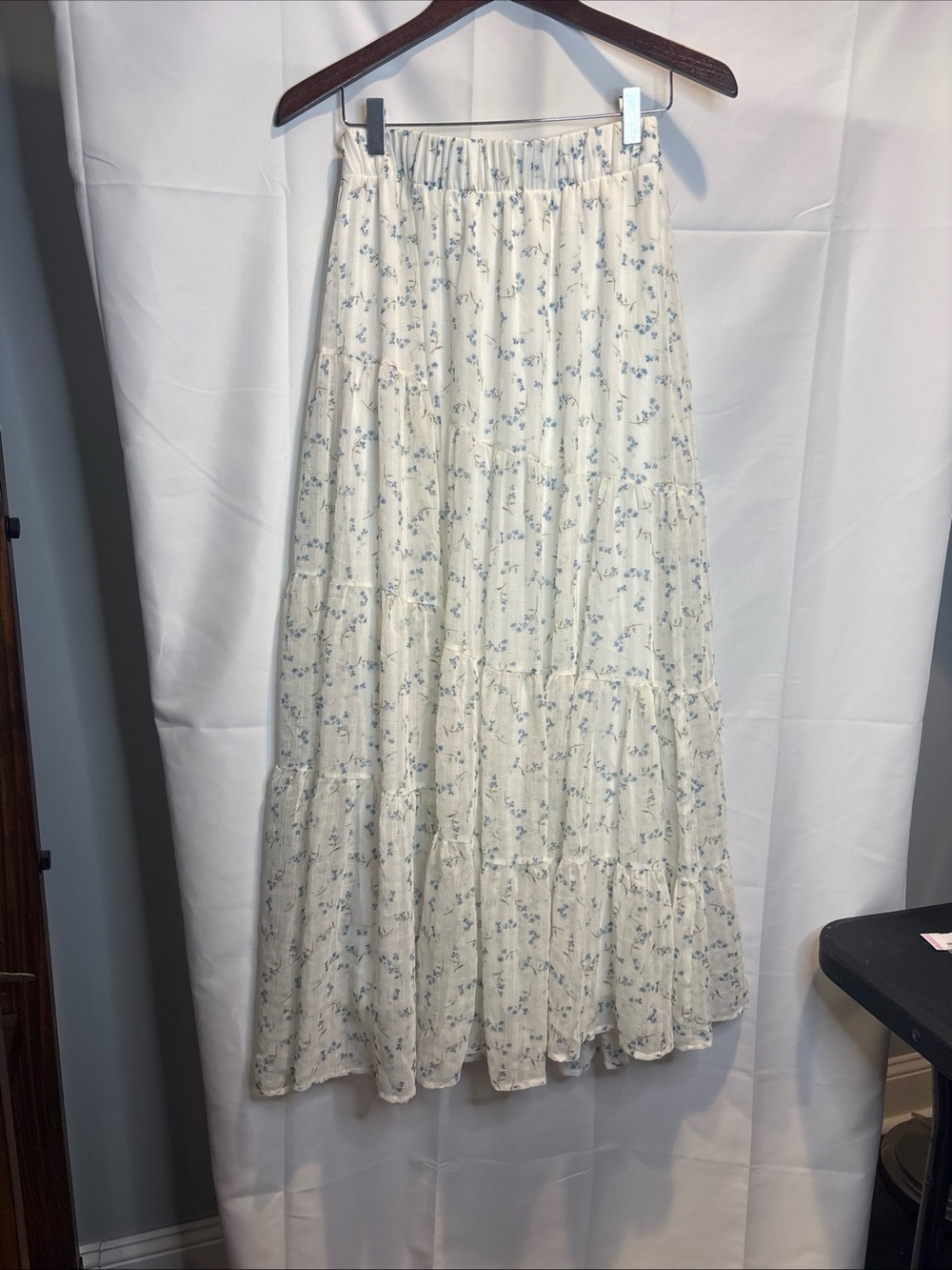 Altar'd State Cream Maxi Skirt with Light Blue Floral Print - Picture 4 of 6
